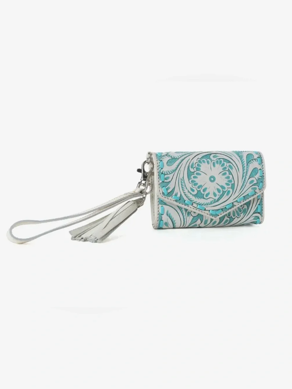 Turquoise Tooled Wristlet Wallet
